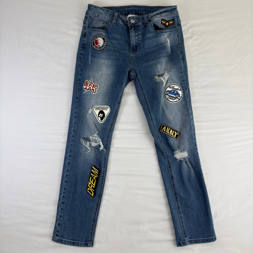 LITZ Patched Distressed Jeans Womens 28 Blue Slim Fit LP-4956 Medium Wash